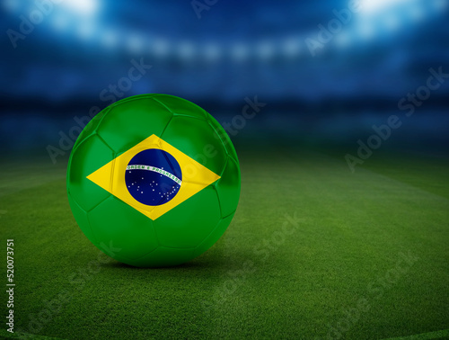 Football soccer ball with team national flags. World football Brazil flag on 3d ball. 