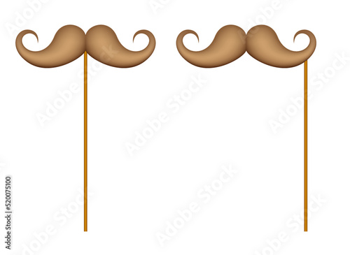 Mustache with wooden stick on white background