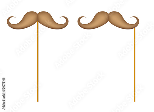 Mustache with wooden stick on white background