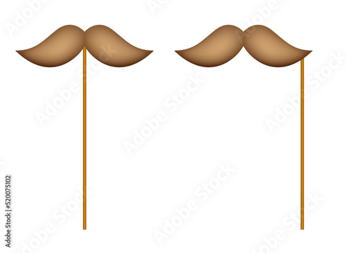 Mustache with wooden stick on white background