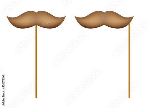 Mustache with wooden stick on white background