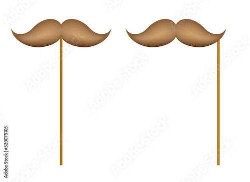 Mustache with wooden stick on white background