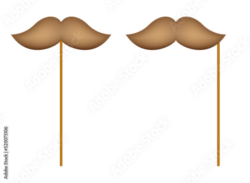 Mustache with wooden stick on white background