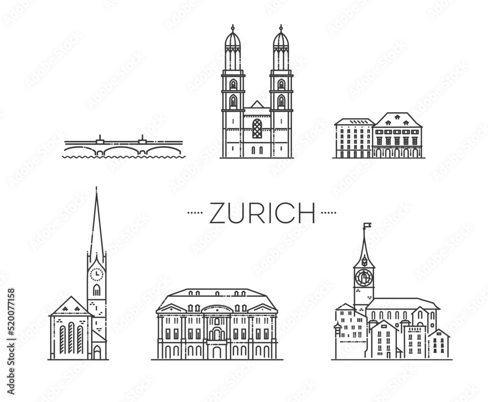Zurich, Switzerland. Vector flat symbols