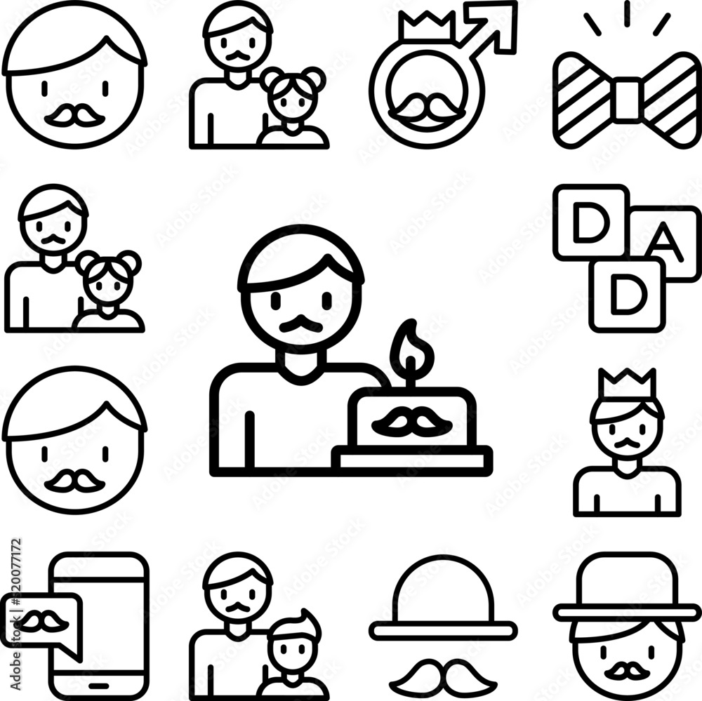 Dad, cake icon in a collection with other items Dad, cake icon in a collection with other items