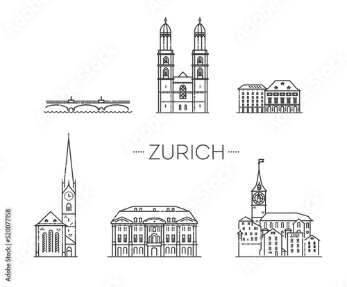 Zurich, Switzerland. Vector flat symbols