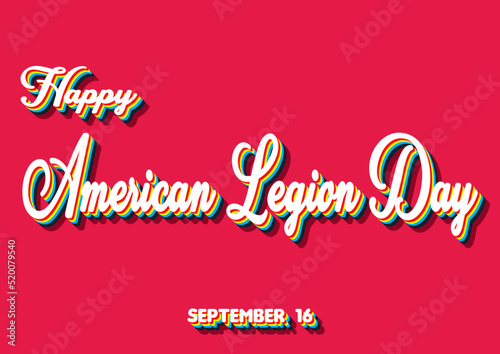 Happy American Legion Day  September 16. Calendar of September Retro Text Effect  Vector design