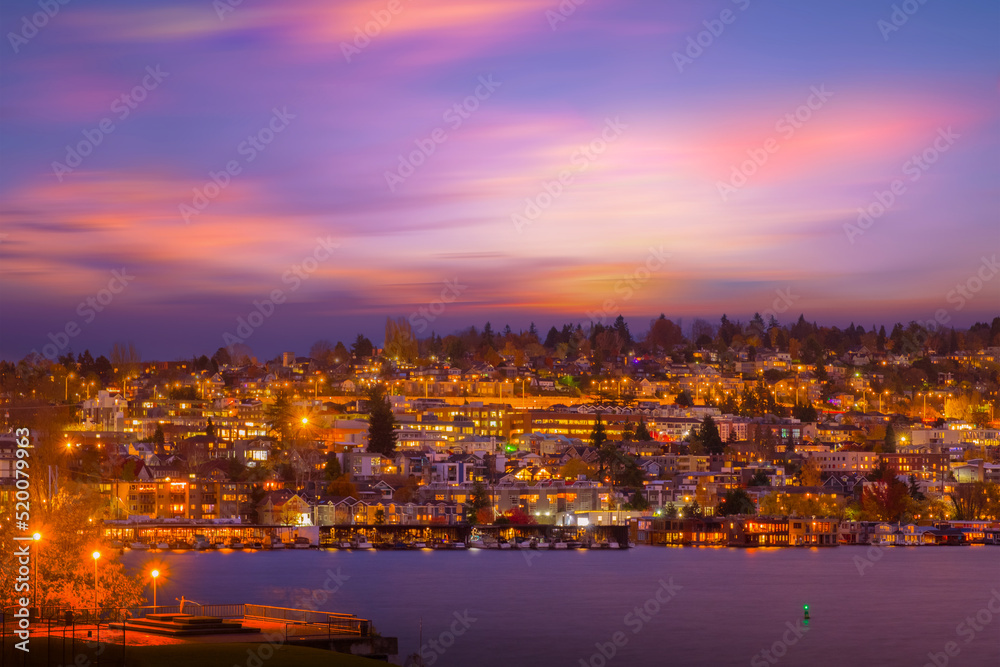 Scenic view Seattle cityscape in the sunset time,Washington,United States