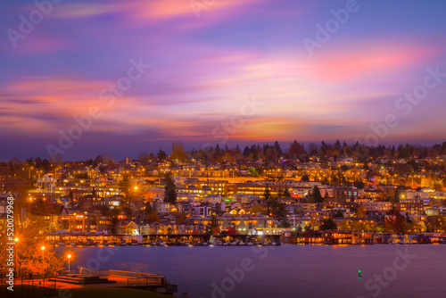 Scenic view Seattle cityscape in the sunset time,Washington,United States