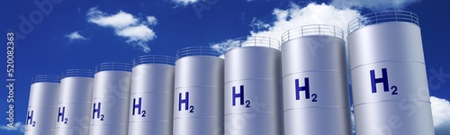 Cylindrical tanks with hydrogen gas - 3D illustration