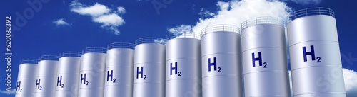 Cylindrical tanks with hydrogen gas - 3D illustration