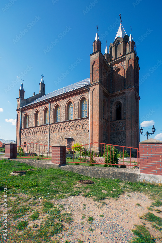Fototapeta premium Old ancient church of Saints Peter and Paul in Zhuprany, Belarus.