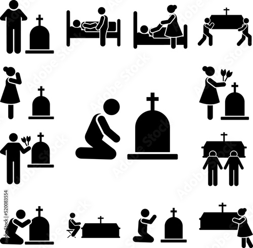 Man funeral burial sorrow icon in a collection with other items