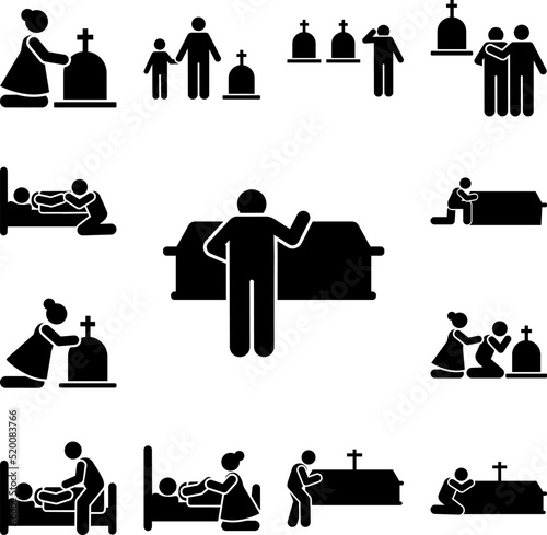 Man coffin funeral burial icon in a collection with other items