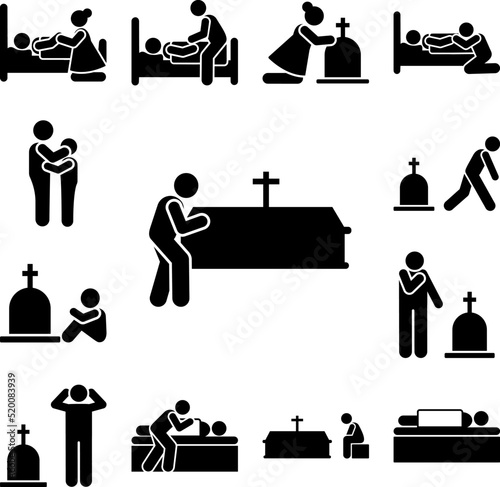Man coffin funeral burial icon in a collection with other items