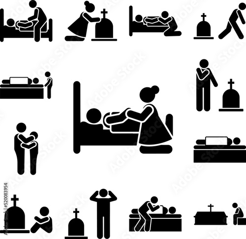 Woman patient sorrow widow icon in a collection with other items