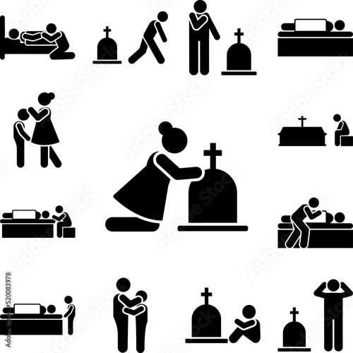 Woman widow funeral weep icon in a collection with other items