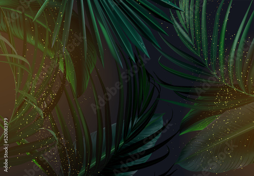 Tropical elegant background arranged from exotic emerald leaves