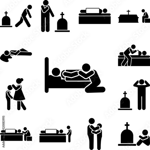 Man patient sadness cry icon in a collection with other items