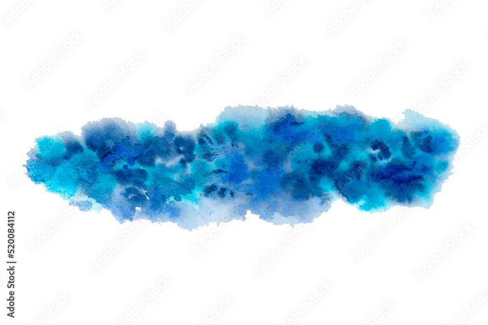 Blue watercolor background with a jagged edge. Abstract spot. Sea. Ocean.