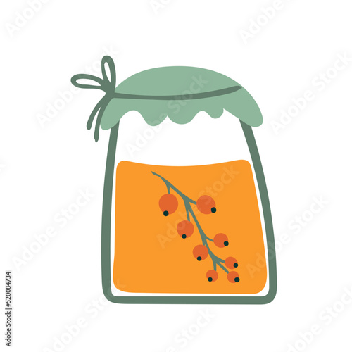 Currant jam.  Jar of marmalade. Ingredients for breakfast, dessert. Design for logo, cafe, menu.