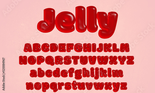 Red jelly alphabet letter set with glossy surface, textured 3D display font, bold typeface, tasty candy fruit gum abc, creative uppercase and lowercase typography for poster, banner, promotion 
