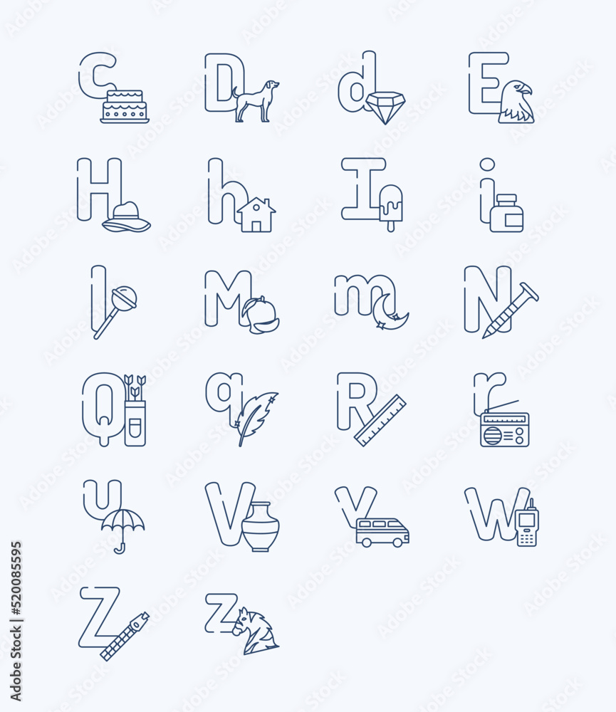 Alphabet letters outline icon set Stock Vector | Adobe Stock