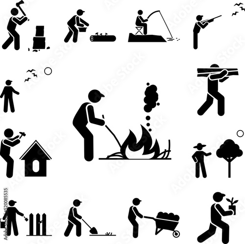Burn, fire, grass, weed icon in a collection with other items