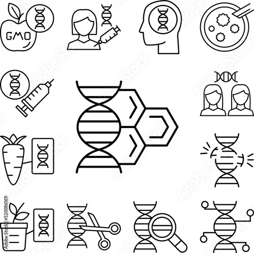 DNA, cells icon in a collection with other items