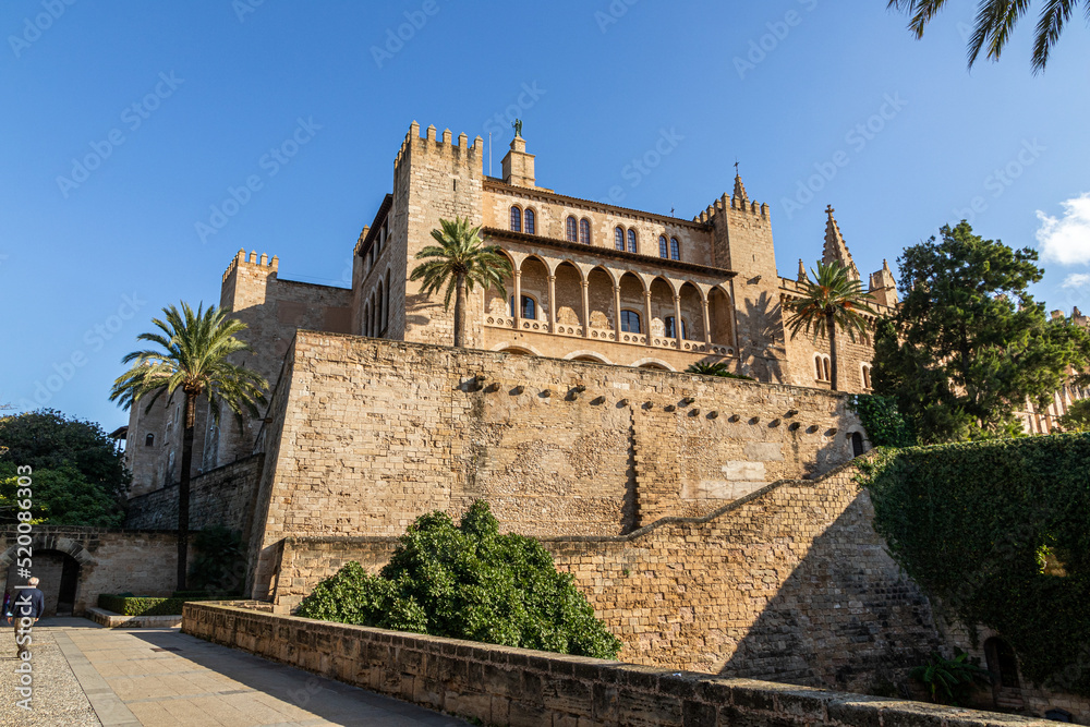 Palma de Mallorca, Spain. The Palau Reial de l'Almudaina (Royal Palace of La Almudaina), an alcazar and one of the official residences of the Spanish royal family
