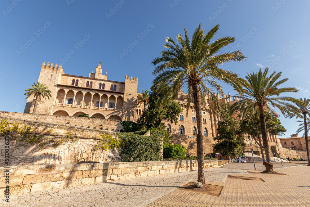 Fototapeta premium Palma de Mallorca, Spain. The Palau Reial de l'Almudaina (Royal Palace of La Almudaina), an alcazar and one of the official residences of the Spanish royal family
