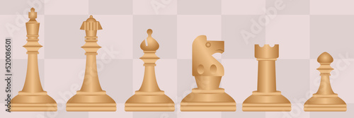 Print op canvas Collection of wooden chess pieces. Board game. Strategy. Vector
