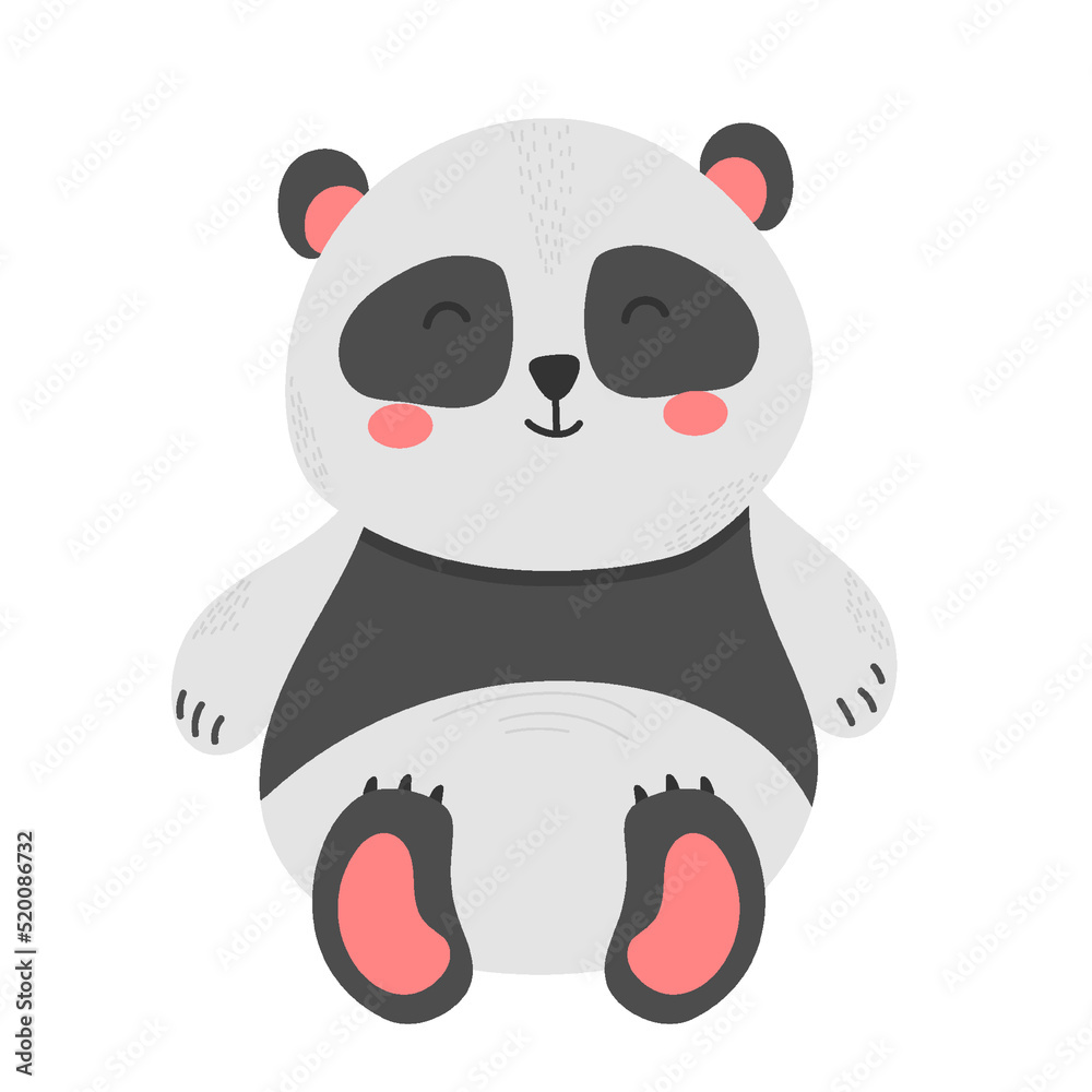 Fototapeta premium Stylized Giant panda full body drawing. Simple panda bear icon or logo design. Black and white vector illustration