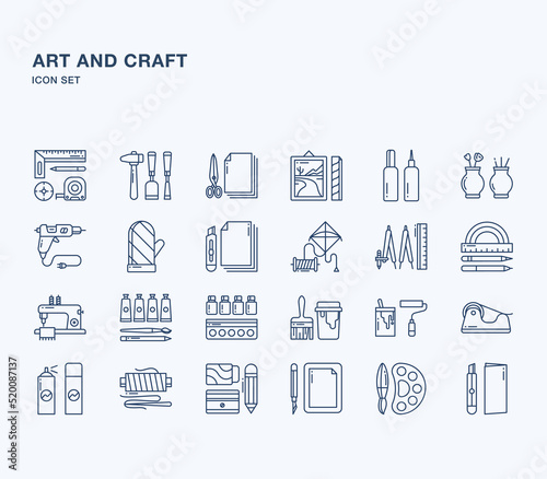 Art and Craft materials outline icon set