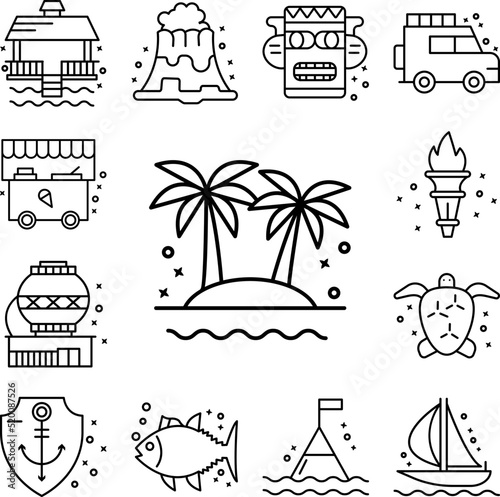 Island oasis palm tree icon in a collection with other items