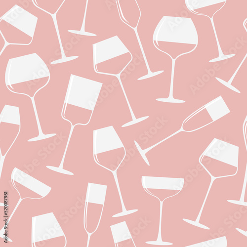 Wine seamless pattern. Glasses. Vector illustration with alcohol drinks concept. Isolated on background