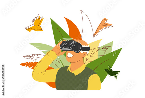 Man in augmented reality glasses. Modern flat vector illustration