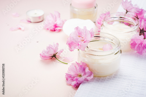 Body care cosmetic and flowers.