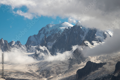 The Mont Blanc massif in the evening light and clouds.