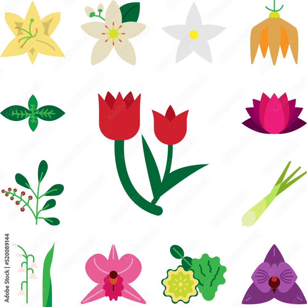 Herb, tulip icon in a collection with other items Herb, tulip icon in a collection with other items