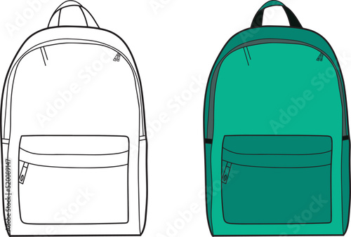 Back to school Element,Outline and Colored Backpack,Educational clip art .