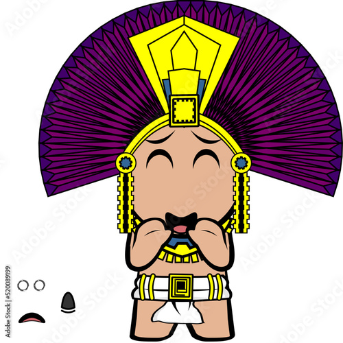 funny aztec kid mexican god cartoon set in vector format