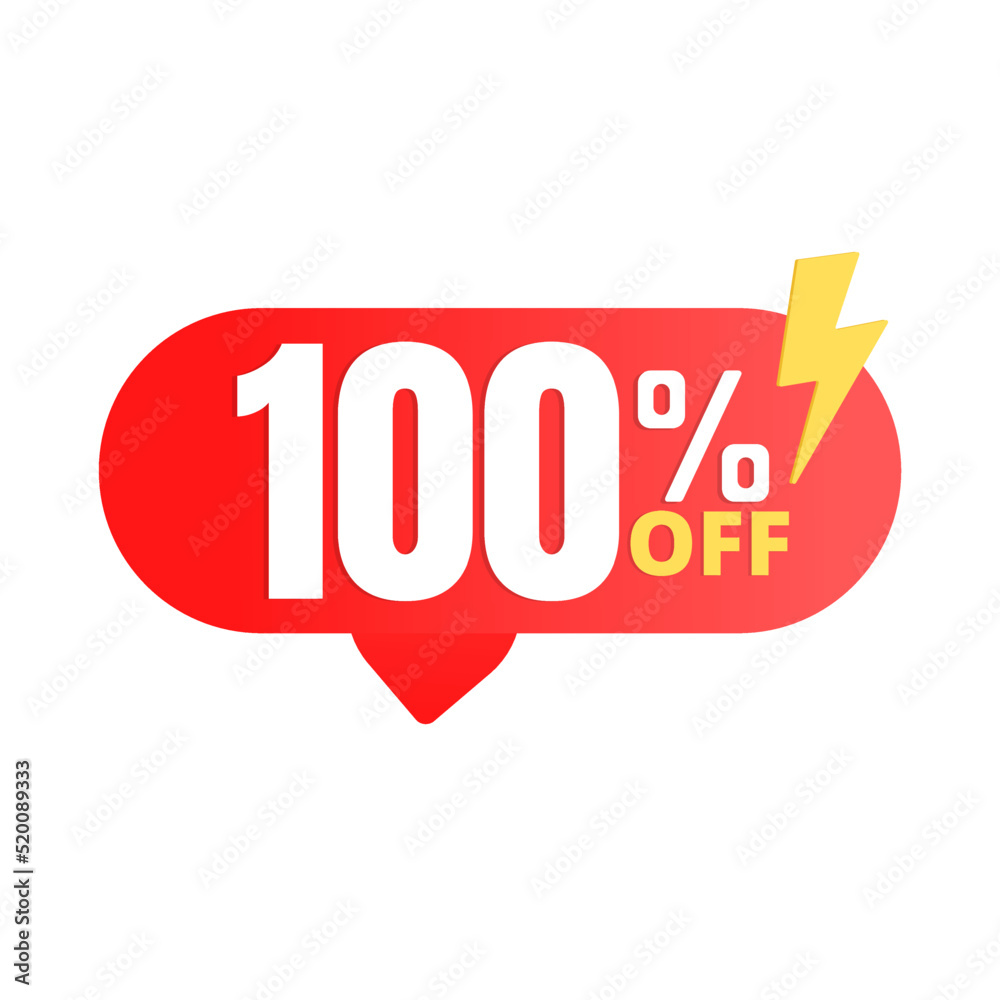 100% flash offer, super red discount icon, Vector illustration, Hundred
