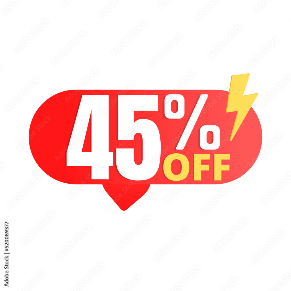 45% flash offer, super red discount icon, Vector illustration, Forty five 45% flash offer, super red discount icon, Vector illustration, Forty five