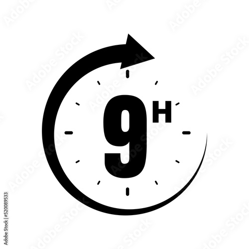 9 hours, icon symbol black, time, o'clock Nine 