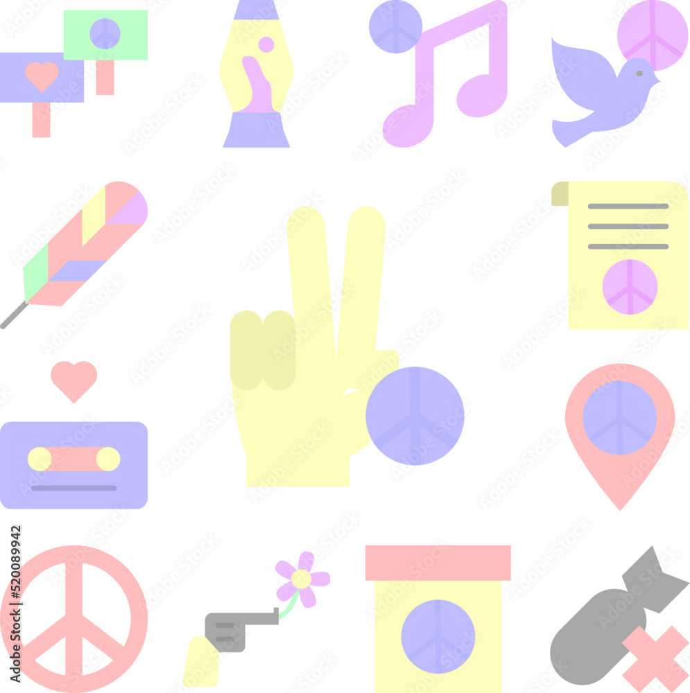 Hand, peace icon in a collection with other items