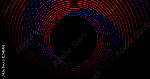 Background of three colored radian strokes with a hole in the center