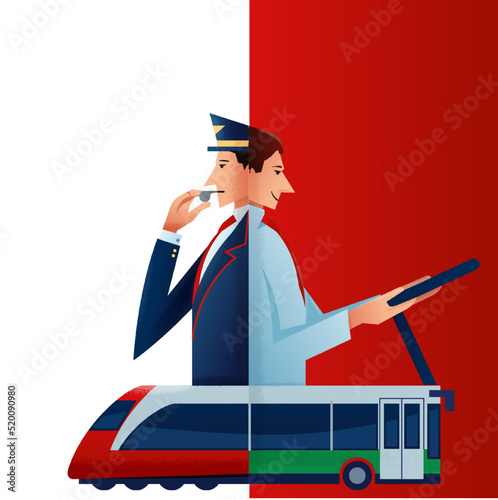 illustration with train and bus transport workers