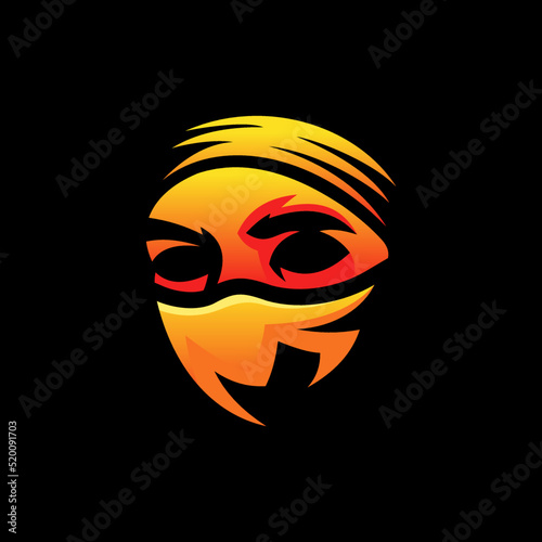 Bandit face in mask, vector sign isolated on black background. Angry fighter logo. human head symbol. Thief illustration. Ninja style