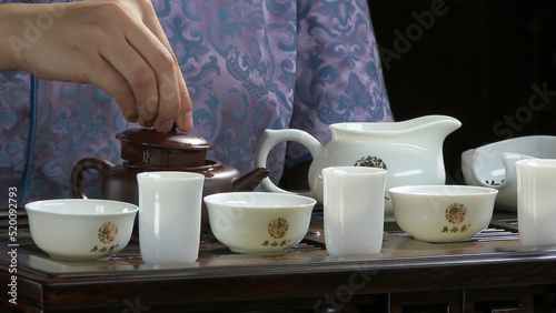 Close-up table for the tea ceremony utensils and bamboo. Chinese tea ceremony. Japanese tea ceremony